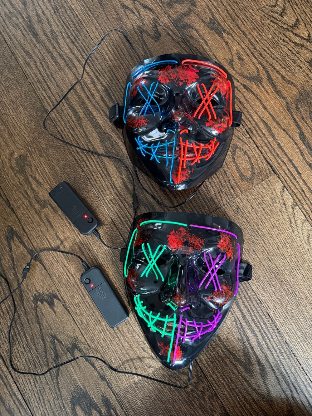 Set of 2 LED Purge Halloween Masks Black w/ Multicolor Lights - only worn once